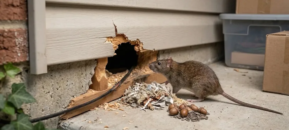 rodent outside of hole in house