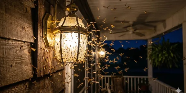 termites swarming front porch lamp